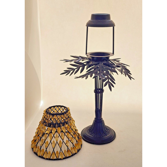CANDLE HOLDER-Palm Tree-Tea Light-Beaded Shade-Table Stand-Unique-Tropical - Picture 2 of 12